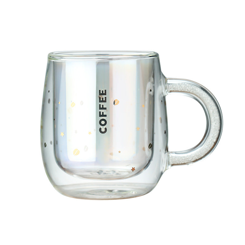 Trelvani Iridescent Diamond-Pattern Double-Wall Glass Cup - product view