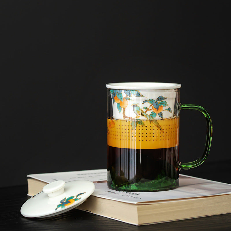 Trelvani Traditional-Pattern Glass Tea Cup with Filter - additional product view 2