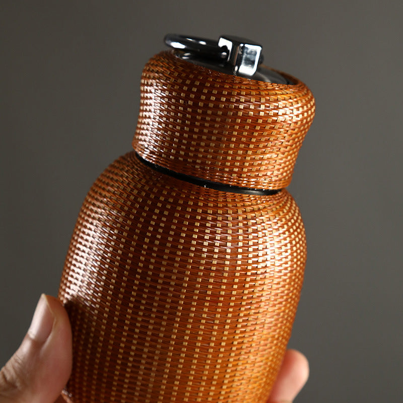Trelvani Bamboo-Wrapped Stainless Steel Insulated Thermos - Plain