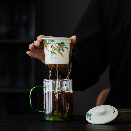 Trelvani Traditional-Pattern Glass Tea Cup with Filter - product view