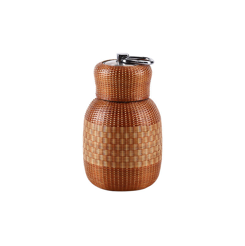 Trelvani Bamboo-Wrapped Stainless Steel Insulated Thermos - Patterned