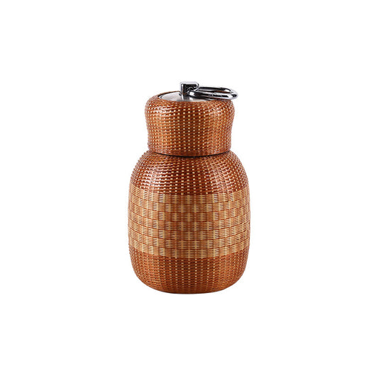 Trelvani Bamboo-Wrapped Stainless Steel Insulated Thermos - Patterned
