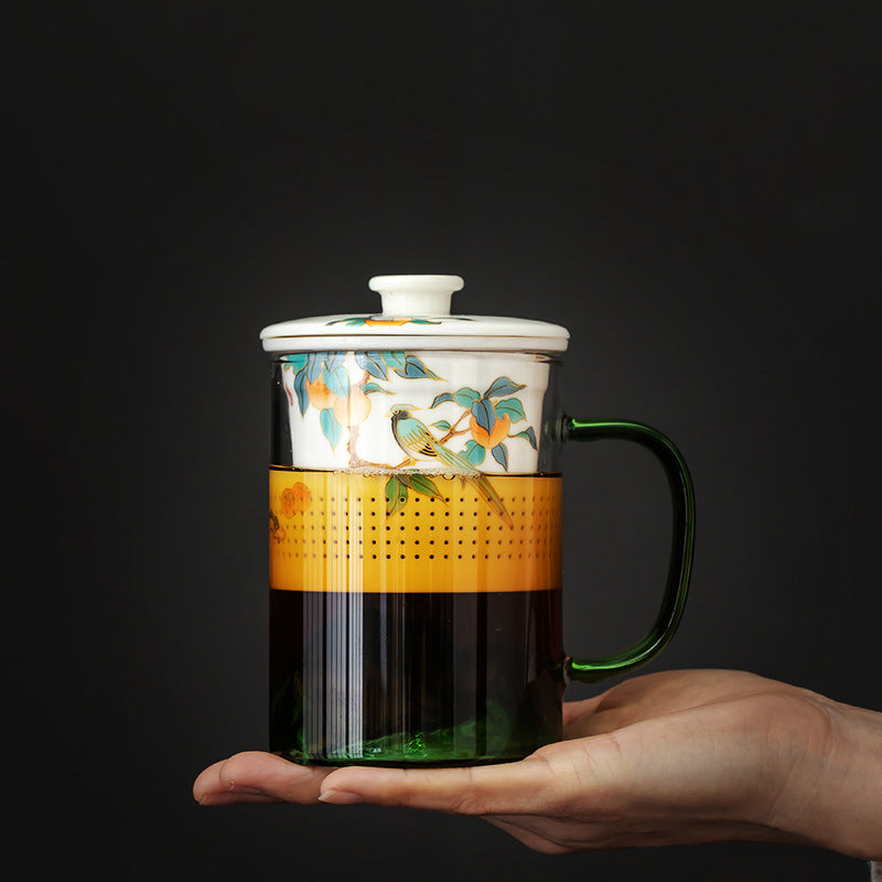 Trelvani Traditional-Pattern Glass Tea Cup with Filter - additional product view 3