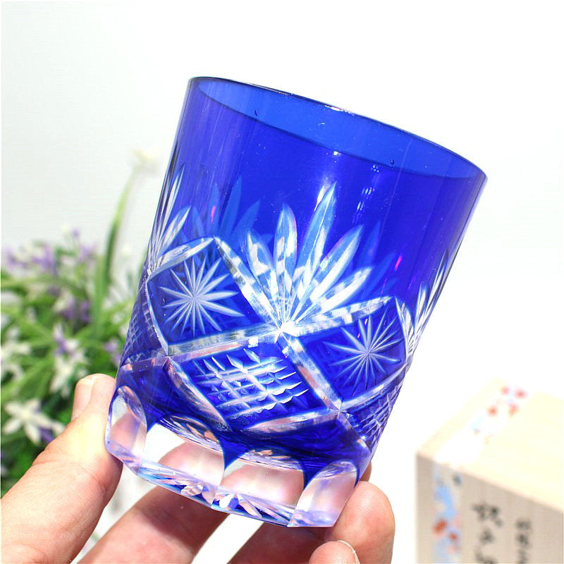 Trelvani Blue Cut-Pattern Decorative Drinking Glass - Style 2