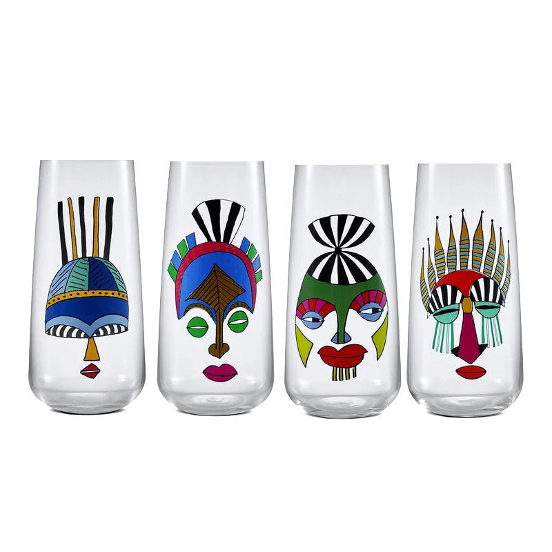 Trelvani Diamond-Shape Face-Design Decorative Glass Tumbler - product view